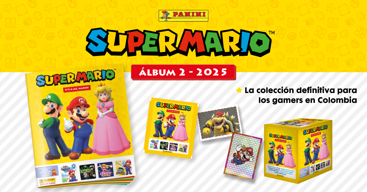Álbum Super Mario 2 2025 en Colombia con stickers y sobres Panini
