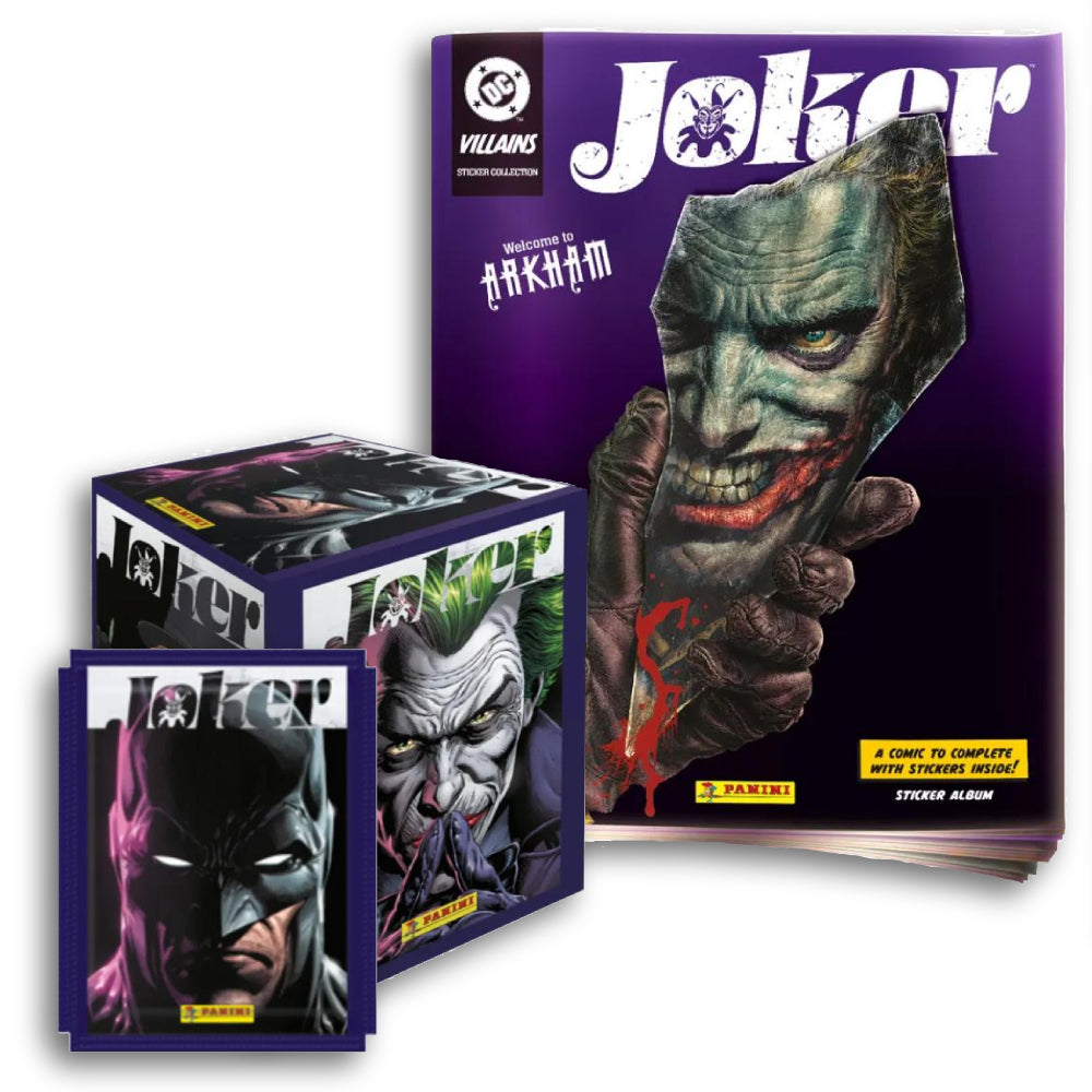 Álbum y cajita de sobres DC Villanos Joker 2026 de Panini