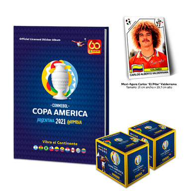 Combo CONMEBOL Copa América 2021 Álbum Tapa Dura + 2 Cajas De 50 Sobres + Maxi Figura Valderrama